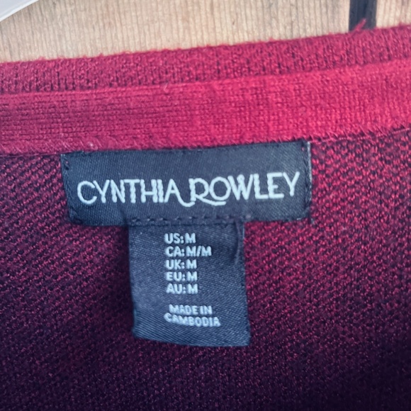 Cynthia Rowley Knit Sweater Red Maroon 3/4 Sleeve  Turn-ups Trim Top Size M - Picture 3 of 13